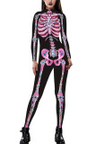 Pink Fashion Party Adult Print Split Joint O Neck Skinny Jumpsuits