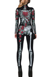 Red Fashion Party Adult Print Patchwork O Neck Skinny Jumpsuits