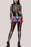 Multi-color Fashion Party Adult Print Split Joint O Neck Skinny Jumpsuits