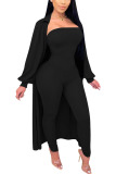 Black Fashion Sexy Adult Solid Patchwork Turndown Collar Long Sleeve Regular Sleeve Long Two Pieces