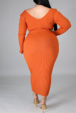 tangerine Casual Daily Knitting Pit Article Fabrics Solid Bateau Neck A Line Plus Size 