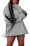 Grey Sportswear Print Hooded Collar Long Sleeve Mini Dresses