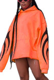Orange Sportswear Print Hooded Collar Long Sleeve Mini Dresses