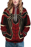 White Fashion Street Adult Print Patchwork Pullovers Hooded Collar Outerwear