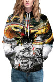purple Fashion Street Adult Print Patchwork Draw String Pullovers Hooded Collar Outerwear