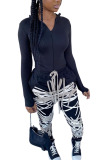 Black Fashion Sexy Adult Print Patchwork O Neck Long Sleeve Regular Sleeve Regular Two Pieces