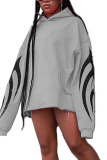 Grey Sportswear Print Hooded Collar Long Sleeve Mini Dresses