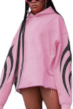 Pink Sportswear Print Hooded Collar Long Sleeve Mini Dresses