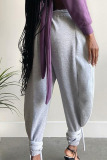 Grey Casual Daily Solid Split Joint Plus Size 