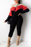 Red Fashion Casual Adult Print Split Joint O Neck Long Sleeve Regular Sleeve Regular Two Pieces