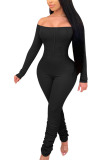 Black Fashion Sexy Adult Solid Split Joint Bateau Neck Skinny Jumpsuits