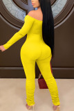Yellow Fashion Sexy Adult Solid Split Joint Bateau Neck Skinny Jumpsuits