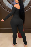 Black Fashion Sexy Adult Solid Split Joint Bateau Neck Skinny Jumpsuits