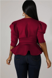 rose red cardigan Short Sleeve Solid