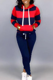 rose red Casual Solid Split Joint Hooded Collar Long Sleeve Regular Sleeve Regular Two Pieces