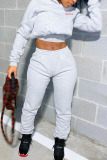 Grey Fashion Sexy Adult Solid Letter Hooded Collar Long Sleeve Regular Sleeve Regular Two Pieces