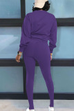 purple Casual Solid Letter O Neck Long Sleeve Regular Sleeve Two Pieces