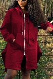 Wine Red Fashion Sexy Adult Solid Split Joint O Neck Outerwear