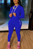 Royal blue Fashion Sexy Adult Solid Split Joint Fold Hooded Collar Long Sleeve Regular Sleeve Regular Two Pieces