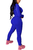 Royal blue Fashion Sexy Adult Solid Split Joint Fold Hooded Collar Long Sleeve Regular Sleeve Regular Two Pieces