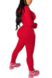 rose red Fashion Sexy Adult Solid Split Joint Fold Hooded Collar Long Sleeve Regular Sleeve Regular Two Pieces