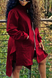 Wine Red Fashion Sexy Adult Solid Split Joint O Neck Outerwear