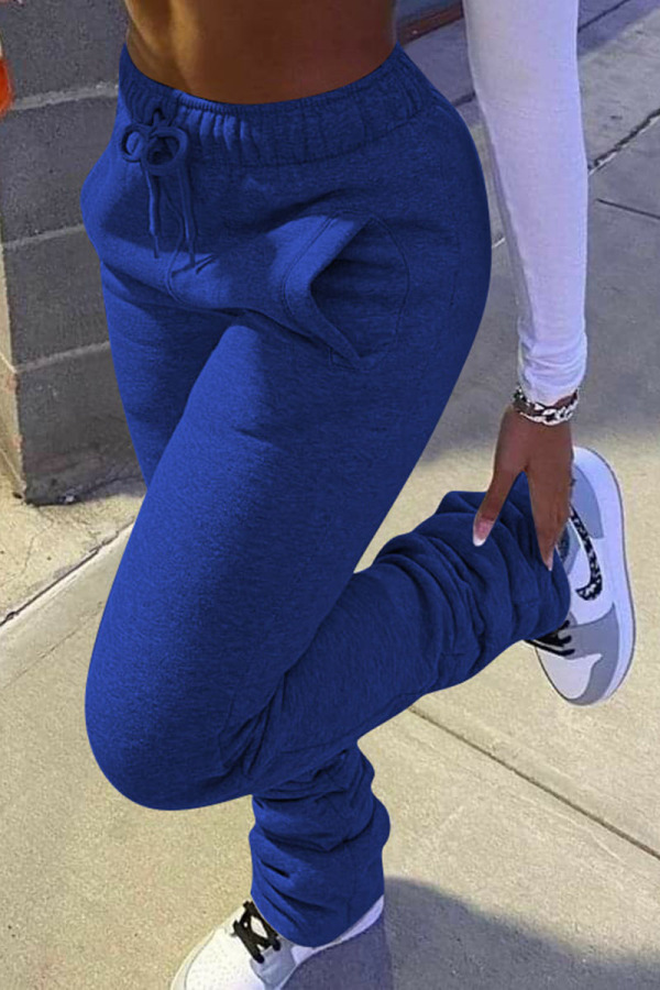 Royal blue Fashion Casual Adult Solid Fold Boot Cut Bottoms