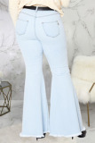 Baby Blue Sexy Denim Solid Ripped Plus Size 