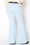 Baby Blue Sexy Denim Solid Ripped Plus Size 