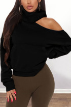 Black Fashion Casual Adult Solid Pullovers Bateau Neck Outerwear