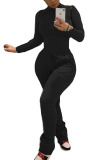 Black Fashion Casual Adult Solid Split Joint O Neck Regular Jumpsuits