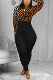 Black Fashion Street Adult Twilled Satin Patchwork Solid Split Joint O Neck Skinny Jumpsuits