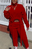 Red Sweet Solid Draw String Turtleneck Long Sleeve Regular Sleeve Short Two Pieces
