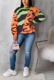 Green Casual Print Pullovers O Neck Outerwear