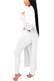 White Fashion Daily Adult Solid Split Joint Turndown Collar Long Sleeve Regular Sleeve Long Two Pieces