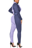 purple Fashion Sexy Adult Patchwork Solid Patchwork Turndown Collar Skinny Jumpsuits