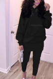 Black Daily Solid Patchwork Pocket Hooded Collar Long Sleeve Regular Sleeve Regular Two Pieces