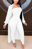 White Fashion Daily Adult Solid Split Joint Turndown Collar Long Sleeve Regular Sleeve Long Two Pieces