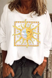 White Sweet Print Pullovers O Neck Tops