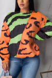 Orange Casual Print Pullovers O Neck Outerwear