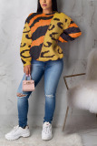 Orange Casual Print Pullovers O Neck Outerwear