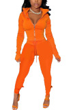 Orange Fashion Casual Adult Solid Patchwork Turndown Collar Long Sleeve Regular Sleeve Regular Two Pieces