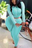 Baby Blue Casual Solid Pullovers Long Sleeve Regular Sleeve Short Two Pieces