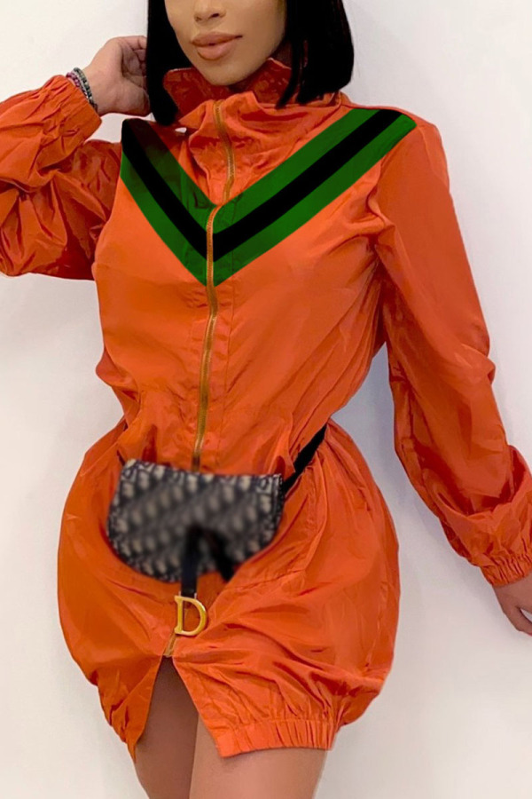 Orange Fashion Celebrities Adult Patchwork Solid Split Joint Turtleneck Outerwear