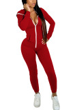 Red Fashion Street Adult Solid Split Joint Hooded Collar Long Sleeve Regular Sleeve Regular Two Pieces