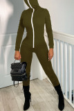 Army Green Fashion Street Adult Solid Split Joint Hooded Collar Long Sleeve Regular Sleeve Regular Two Pieces