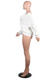 White Polyester Cotton V Neck Long Sleeve Solid 
