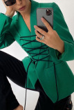 Green Street Solid Patchwork Frenulum Turn-back Collar Outerwear