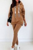 Black Fashion Casual Adult Patchwork Solid Split Joint Hooded Collar Long Sleeve Regular Sleeve Regular Two Pieces