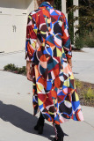 Multi-color Fashion Street Adult Geometric Print Patchwork Cardigan Turn-back Collar Outerwear
